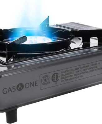 Gas One Portable Butane Camping Stove with Case: Automatic Ignition, Precise Heat Control - Camping & Tailgating and Outdoor Cooking