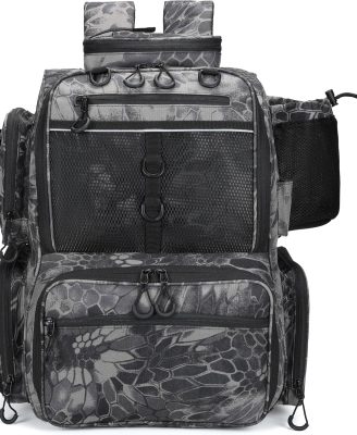 Rabjen Fishing Tackle Backpack with Rod Holders, Bottle Holder, Storage Bag Store Fishing Gear