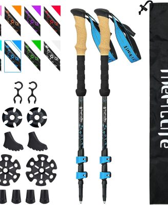 TheFitLife Carbon Fiber Trekking Poles – Collapsible and Telescopic Walking Sticks with Natural Cork Handle and Extended EVA Grips, Ultralight Nordic Hiking Poles for Backpacking Camping