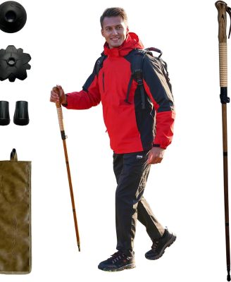 Trekking Pole - 1pc Pack Sassafras Wood Adjustable&Detachable Hiking or Walking Stick